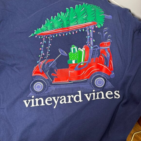 Vineyard Vines Christmas Golf Cart Long Sleeve Pocket Tee- Sz Men's Small - Picture 4 of 6